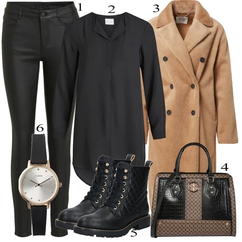 Kombinace Černá/Tmavě modrá Tunikové Tričko/Oversize Halenka/Elegantní Tunika/Klasická tunika/Dlouhá Halenka Vila kombinovat s Černá/Bílá Kožená bunda/Termální Džíny/Motorkářské Džíny Vila