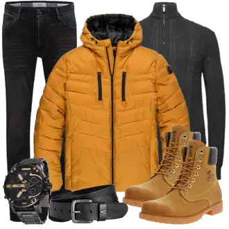 Mit Absatz Outfit mit Gelb/Braun/Beige Stiefelette Lederjacke/Klassischer Stiefel/Springerstiefel/Schnürstiefel/GummiStiefelette/Sicherheitsschuh/Wasserdichter Stiefel Panama Jack "Alltags Outfit"