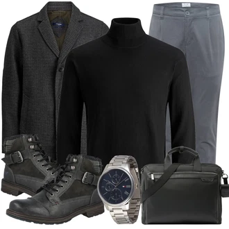 Mit Absatz Outfit mit Schwarz/Dunkelgrau/Grau Stiefel Biker Boot/SpringerStiefel/SchnürStiefelette/MotorradStiefel/Sneaker Mit Seitlichem Reißverschluss/Stiefel Mit Reißverschluss Mustang "Alltags Outfit"