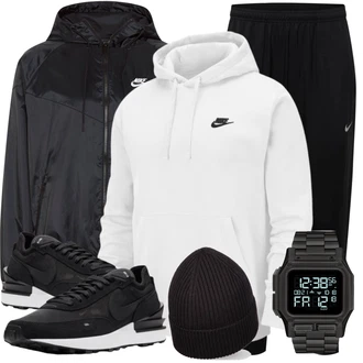Wide Leg Outfit mit Schwarz/Dunkelblau Laufhose/Sporthose/Trainingshose Nike "Alltags Outfit"