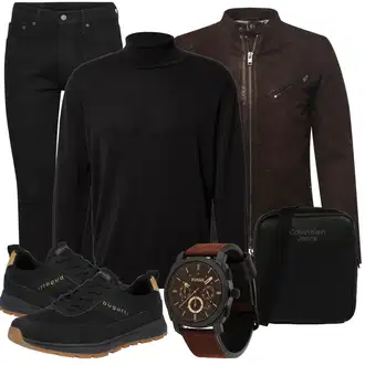 Outfit mit Schwarz Rollkragenpullover/Feinstrickpullover/Kaschmir Pullover/Einfacher Pullover/Basic Pullover/Wollpullover DAN FOX APPAREL "Alltags Outfit"