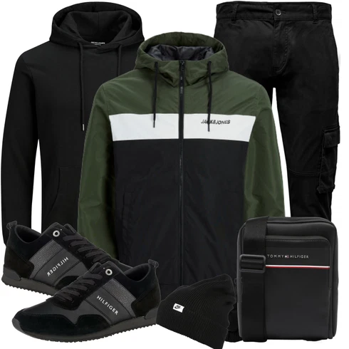 7/8-lang Schwarz/Khaki CargoHose/Cargo-JoggingHose/FunktionsHose/MotorradHose Only & Sons kombinieren
