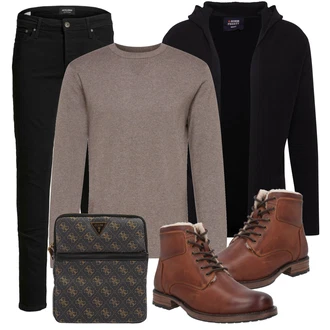 Winter Outfit mit Braun/Beige Schnürstiefelette/Gefütterte Stiefelette/Klassischer Stiefel/Winter Stiefelette/Winterschuh/Springerstiefel About You "Alltags Outfit"
