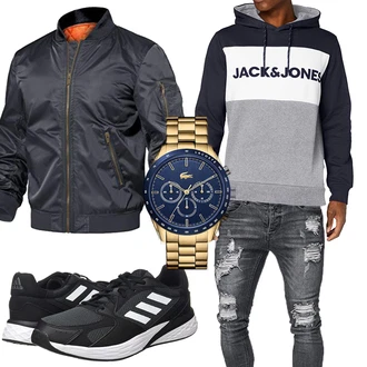 Freizeit Outfits Kate mit Dunkelblau/Blau/Grau/Dunkelgrau Jacke mit Seitlichem Reißverschluss/Bomberjacke/Fliegerjacke TACVASEN "Alltagsoutfit"