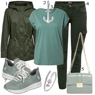 Outfit s Khaki/Tmavě zelená Cargo Kalhoty/Manšestrový legíny/Manšestrové Kalhoty/Jeggings/Skinny Kalhoty/Tregíny/Zimní Kalhoty Only "Praktický vzhled"