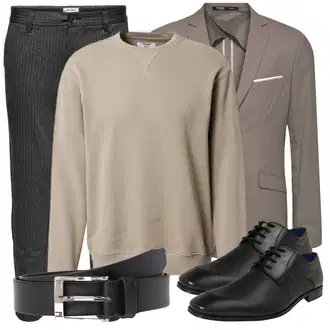 Smart Casual Outfit mit Hellgrau/Dunkelgrau/Khaki/Grau Business Hose/Chino Hose/Leggings Cord Legging/Cordhose/Hose mit Schlitz/Skinny Hose/Slim Hose Only & Sons "Büro Outfit"Look: Büro, Old Money, Outdoor, Smart Casual