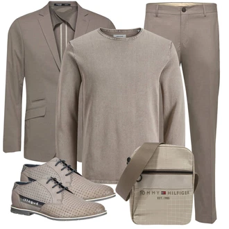 Outfit mit Grau/Khaki/Braun/Beige Rollkragenshirt/Langarm-Shirt/Longshirt/Hemdoberteil/Klassische Länge/Strick Top/Langes Oberteil Jack & Jones "Büro Outfit"