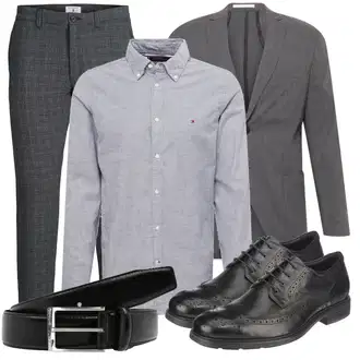 Outfit mit Grau/Dunkelgrau/Dunkelblau/Hellgrau Karierte Hose/Flanellhose/Tweed Hose/Business Hose Jack & Jones "Business Look"