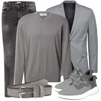 Reverskragen Outfit mit Grau/Hellgrau Blazerjacke/Boyfriend Blazer/Lässiger Blazer/Lederjacke/Baumwoll ­Blazer/Eleganter Blazer/Strick­blazer/Sweatblazer/Lederjacke für Männer/Lederjacke SELECTED HOMME "Cool für die Freizeit"