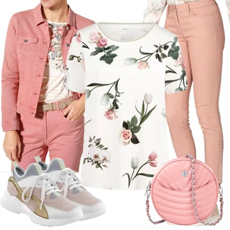 Outfit s Džínové Bund MONA, Bílá Neformální tričko MONA "Jarní outfit"