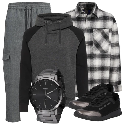 Oversize Grau/Hellgrau/Creme/Weiß/Dunkelgrau/Schwarz Holzfäller Jacke/FlanellHemd/Kariertes Hemd Jack & Jones kombinierenLook: Skater, Rap, Workwear, Oversize, Overdressed