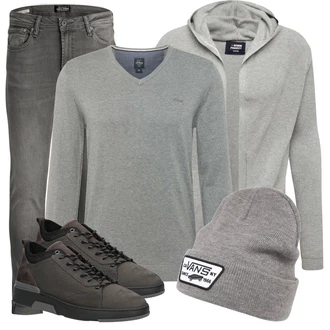 Elegant Outfit mit Grau/Hellgrau/Dunkelgrau Lederjacke/Thermojeans/Slim Fit Jeans/Leder Schuhe/Damen 7/8-Länge Jeans/Jeans mit Schlitz/Knöchelstiefel/Cropped Jeans/Tapered-Jeans/Push up Jeans/Winterjacke Jack & Jones "Cooles Alltagsoutfit"Look: Uni, Old Money, Schlichte, Vintage, Elegant, Coole, Classic, Smart Casual, Schön