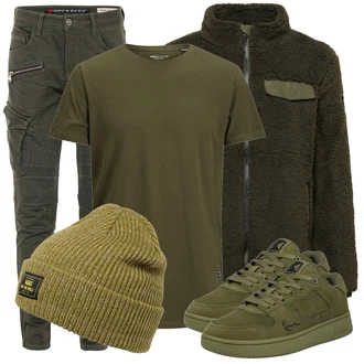 Outfit mit Dunkelgrün/Khaki Funktions T-Shirt/Longshirt/Kurzarm T-Shirt/Langes Oberteil/Shirt/Casual T-Shirt/Rollkragenshirt/Ausgefallenes T-shirt/Sport-T-Shirt Jack & Jones "Cooles Alltagsoutfit"