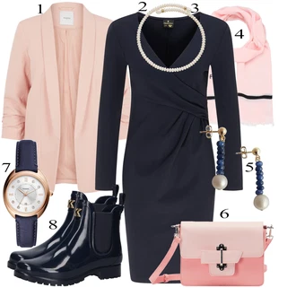 Outfit s Tmavě Modrá/Černá/Modrá Kožená bunda/Gumová Kotníková Bota/Chelsea Boty/Plochá Kotníková Bota MICHAEL Michael Kors "Elegantní vzhled"