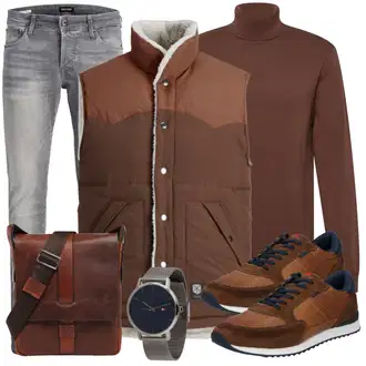 Outfit mit Grau/Hellgrau/Dunkelgrau Biker Jeans/Slim Fit Jeans/Lederjacke/Low Rise Jean/Leder Schuhe/Herren Lederjacke/Jeans mit Schlitz/Low Waist Jean/Winterjacke Jack & Jones "Freizeit Outfit"