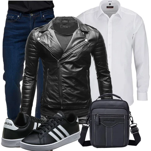 Schwarz/Grau Motorradjacke/Jacke mit Seitlichem Reißverschluss/KunstLederjacke/Bikerjacke Crone kombinieren