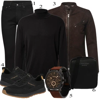 outfit mit Črna Usnjena Jakna Jack & Jones "Priložnostna oblačila"