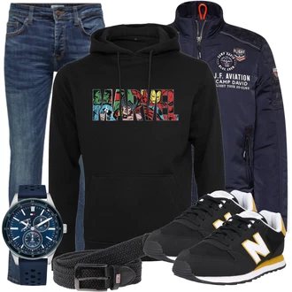 Outfit mit Blau/Hellblau/Dunkelblau Slim Fit Jeans/Herren Lederjacke/Tapered-Jeans/Biker Jeans/Winterjacke/Lederjacke/Leder Schuhe/Low Rise Jean/ThermoJeans/Jeans mit Schlitz/Low Waist Jean/Vintage Jeans Only & Sons "Freizeit Outfit"