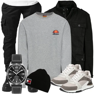 Festival Outfit mit Grau/Hellgrau Große Größe Sweatmode/Damen Pullover/Sport Sweatshirt/Women's Fleece Sweatshirts Ellesse "Freizeit Outfit"Look: Pop Konzert, Strandtag, Schule, Rave, Festival, Bar