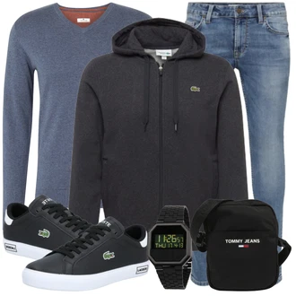 Outfit mit Grau/Hellblau/Blau/Dunkelblau Wollpullover/Einfacher Pullover/Feinstrickpullover/Kaschmir Pullover/Stillpullover/Basic Pullover/Strickpullover Tom Tailor "Freizeit Outfit"