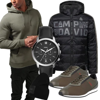 Outfit mit Schwarz/Khaki/Dunkelgrau Cargohose/Funktionshose/Zip Off Hose/Cargo-Jogginghose/Trekkinghose/Winterhose Jack & Jones "Freizeit Outfit"