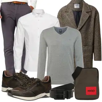 Outfit mit Braun/Grau/Beige/Khaki Wolle Strickjacke/Winter Strickjacke/Vintage Strickjacke/Strickjacke Gefüttert/Boucle Strickjacke/Kaschmir-Strickjacke/Lange Strickjacken/Tweed Mantel/Vintage Mantel/Bouclé Mantel/Wollmantel/Kurzmantel/Unkategorisiert about you x kevin trapp/trapp "Freizeit Outfit"