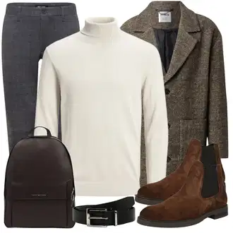 Outfit mit Braun/Grau/Beige/Khaki Wolle Strickjacke/Winter Strickjacke/Vintage Strickjacke/Strickjacke Gefüttert/Boucle Strickjacke/Kaschmir-Strickjacke/Lange Strickjacken/Tweed Mantel/Vintage Mantel/Bouclé Mantel/Wollmantel/Kurzmantel/Unkategorisiert about you x kevin trapp/trapp "Freizeit Outfit"
