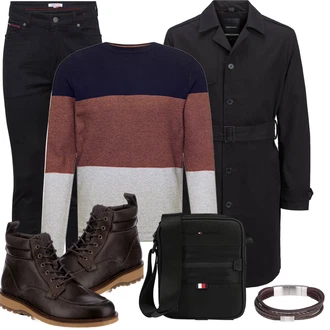 Outfit mit Grau/Rot Strickjacke Jack & Jones "Freizeit Outfit"