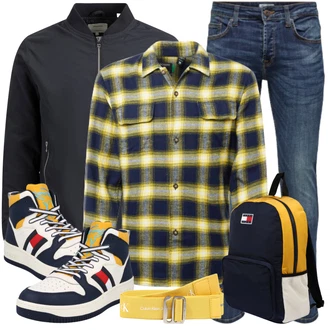 Outfit mit Blau/Hellblau/Dunkelblau Slim Fit Jeans/Herren Lederjacke/Tapered-Jeans/Biker Jeans/Winterjacke/Lederjacke/Leder Schuhe/Low Rise Jean/ThermoJeans/Jeans mit Schlitz/Low Waist Jean/Vintage Jeans Only & Sons "Freizeit Outfit"