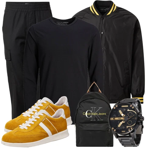 Schwarz/Dunkelgrau Bluse Große Größe/Shirt & Top Große Größe/Langarm-Shirt/Rollkragenshirt/Longshirt/Funktions T-Shirt/Shirt Jack & Jones kombinieren mit Schwarz Rucksack Calvin Klein Jeans