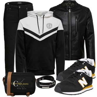 Outfit mit Schwarz/Dunkelblau Hose Große Größe/Slim Fit Jeans/Lederjacke/Leder Schuhe/ThermoJeans/SweatJeans/Winterjacke/Low Rise Jean/Knöchelstiefel Jack & Jones "Freizeit Outfits"