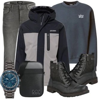 Winter Outfit mit Grau/Schwarz/Dunkelgrau Springerstiefel/Schnürstiefelette Mustang "Freizeit Outfits"
