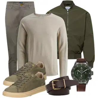 Outfit mit Grau/Khaki/Braun/Dunkelgrün Hose Große Größe/Slim Hose/Skinny Hose/Chino Hose/Treggings/Stretchhose/Jeggings/Hose mit Schlitz/Bengalin Hose/Leggings Große Größe Blend "Freizeit Outfits"