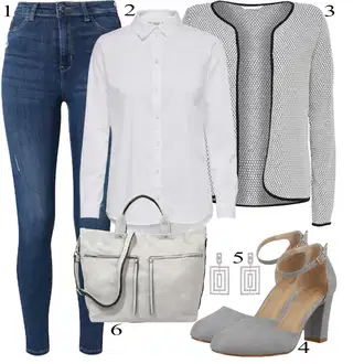 Outfit sa Bijela/Krem Bluza s Podignutim Ovratnikom/Bluza s gumbom/Bluza koja se ne pegla/Poslovna Bluza/Bluza Dugih Rukava/Bodija Bluze/Uska Kroj Bluza JdY "Moderni outfit za proljeće"