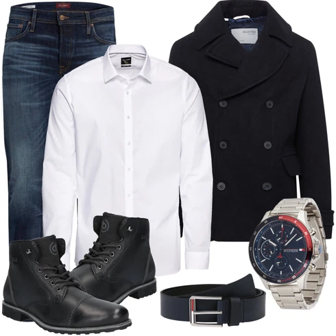 Weiß/Creme Business Hemd/Businesshemd/Bügelfreies Hemd Olymp kombinieren mit Schwarz Jeans Jack & Jones