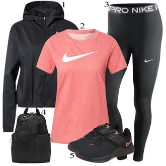Outfit s Černá/Šedá/Tmavě šedá/Modrá Sportovní Legína/Kožená bunda/Legíny s Podšívkou/Legíny do Posilovny/Teplé Legíny/Běžecká Kalhoty Nike "Sportovní Outfit"