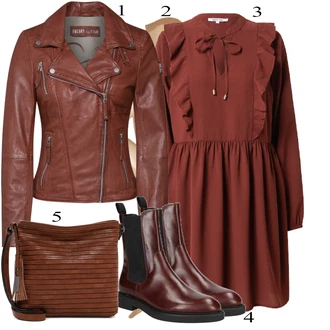 Outfit sa Crvena/TamnoCrvena/Ljubičasta/Vinski Crveno/Smeđa Haljina/Haljina Veći Broj/Tunika About You "Cool proljetni look"