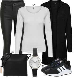 Výstřih na ramena Outfit s Černá/Tmavě šedá Pletenina veľkej veľkosti/Kabát VERO MODA "Ulice Styl Outfit"