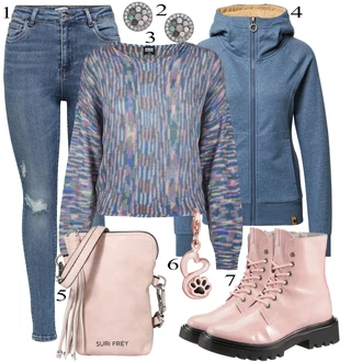 Outfit sa Pink/Bež/Plava Čizmica Tamaris "Lagani outfit"