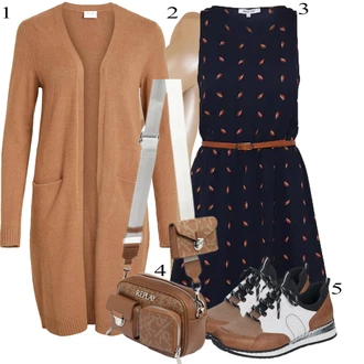 Outfit s Hnědá/Béžová Pletený Kabát/Kašmírový Kabát Vila "Jarní outfit"