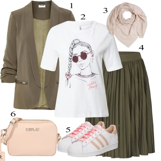 Outfit s Černá/Zelená Sukně/Móda Pro Plnoštíhlou About You "Ulice Styl Outfit"