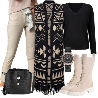 Outfit s Černá Taška Přes Rameno MONA "Praktický vzhled"