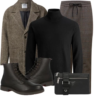 Outfit mit Braun/Grau/Beige/Khaki Wolle Strickjacke/Winter Strickjacke/Vintage Strickjacke/Strickjacke Gefüttert/Boucle Strickjacke/Kaschmir-Strickjacke/Lange Strickjacken/Tweed Mantel/Vintage Mantel/Bouclé Mantel/Wollmantel/Kurzmantel/Unkategorisiert about you x kevin trapp/trapp "Praktischer Look"