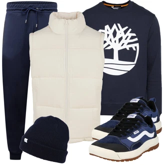 Outfit mit Creme/Khaki/Weiß/Beige Mantel/Strick Große Urban Classics "Praktischer Look"