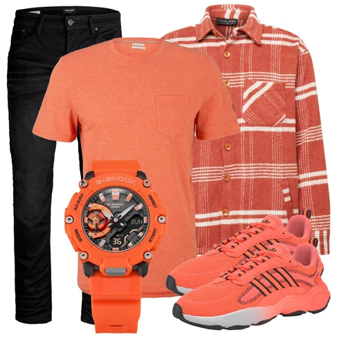 Kariert Orange/Rot/DunkelRot FlanellHemd/Kariertes Hemd Pegador kombinieren