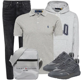 Button Down Outfit mit Grau/Braun/Beige/Silber/Khaki Poloshirt Polo Ralph Lauren "Praktischer Look"