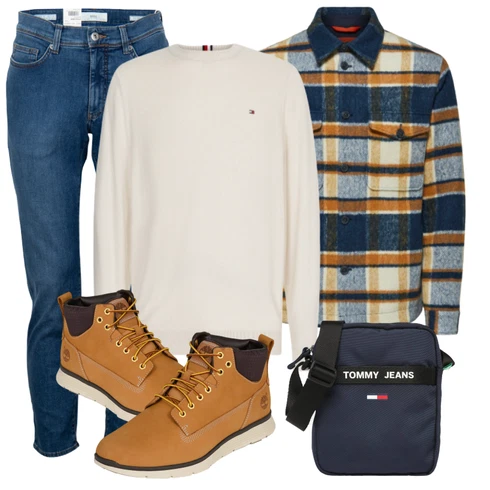 Blau Jeans Brax kombinieren mit Braun Schuh Stiefel Timberland