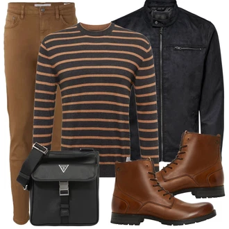 Outfit mit Braun/Beige Schnürstiefelette/Springerstiefel/Leder Stiefelette/Vintage Stiefelette/Klassischer Stiefel/Schnürschuh Jack & Jones "Praktischer Look"