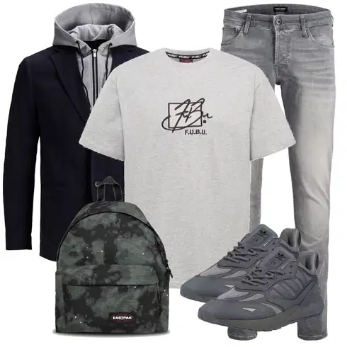 Grau/Hellgrau/Dunkelgrau Biker Jeans/Slim Fit Jeans/Lederjacke/Low Rise Jean/Leder Schuhe/Herren Lederjacke/Jeans mit Schlitz/Low Waist Jean/Winterjacke Jack & Jones kombinieren
