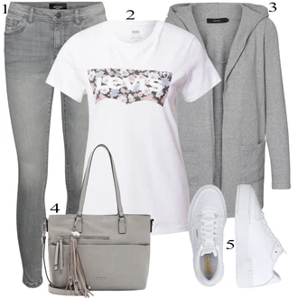 Výstřih na ramena Outfit s Šedá/Světle šedá Pletenina veľkej veľkosti/Kabát/Mikina VERO MODA "Cool každodenní outfit"
